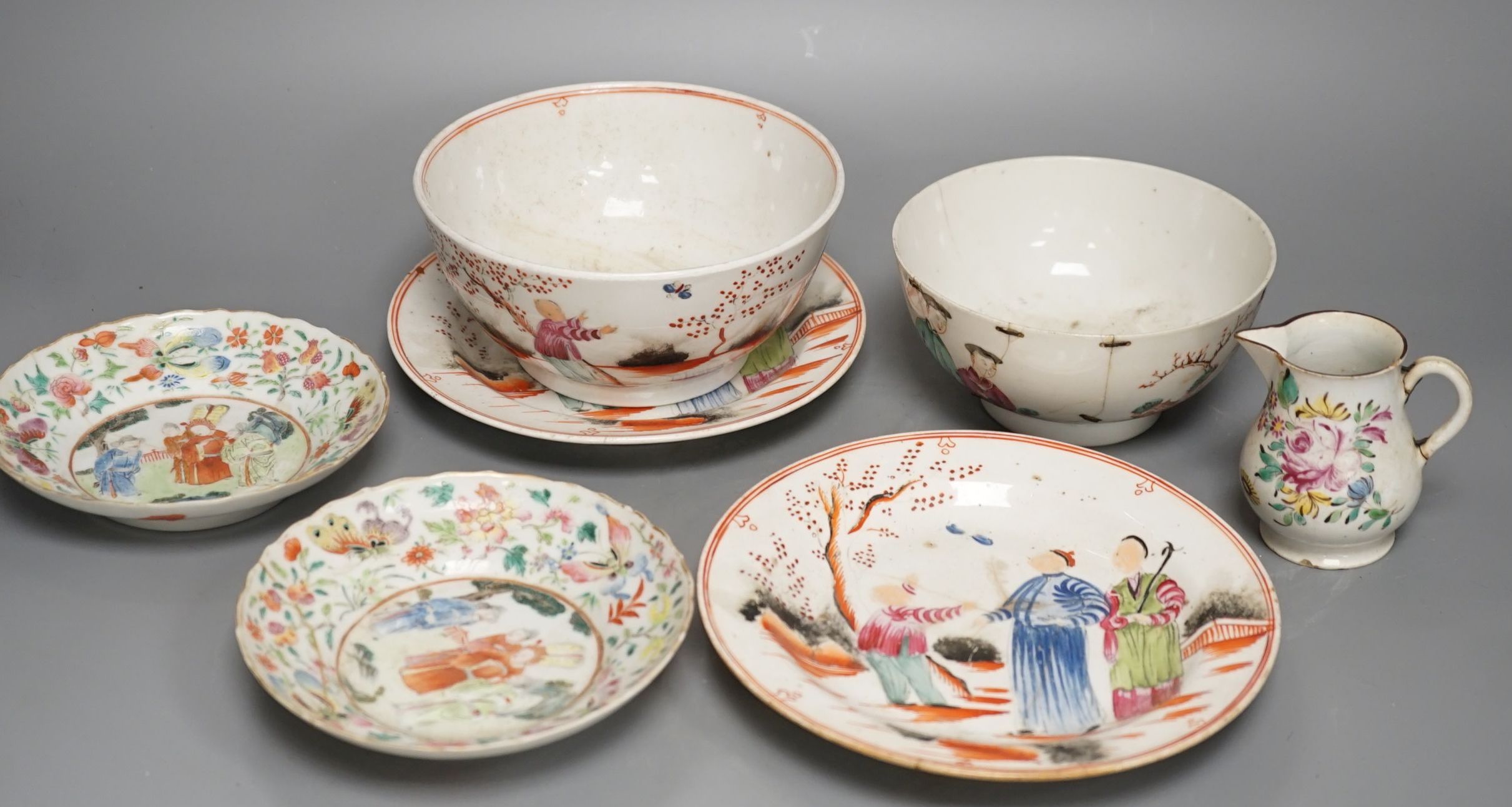 A group of 19th century Chinese famille rose and English chinoiserie tea wares